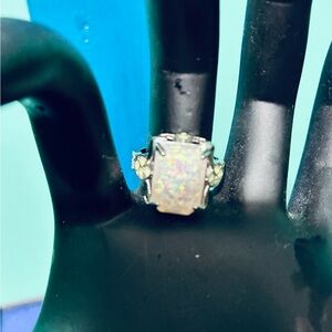 Elegant Simulated Opal Ring in Gold Setting